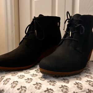 Dr. Scholl's Black Ankle Booties with Brown Wedge
